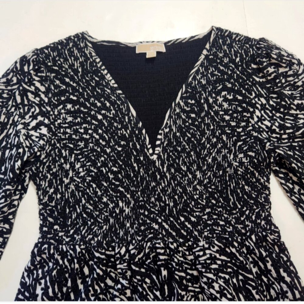 MICHAEL Michael Kors Balloon Sleeve Zebra print smocked eyelet V-neck dress - Picture 5 of 14